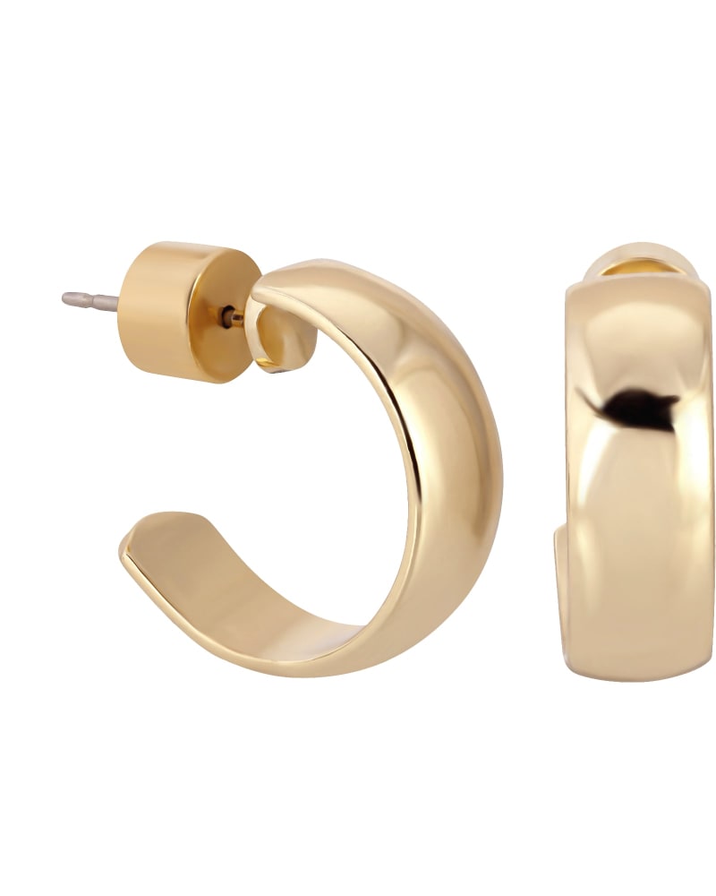 Front of a size one-size-fits-all Mini Domed Hoops Gold in Gold by Eklexic. | dia_product_style_image_id:283069